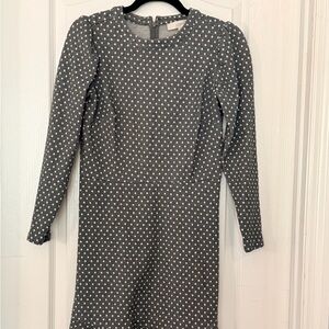 LOFT Gray Long Sleeve Polka Dot Dress
